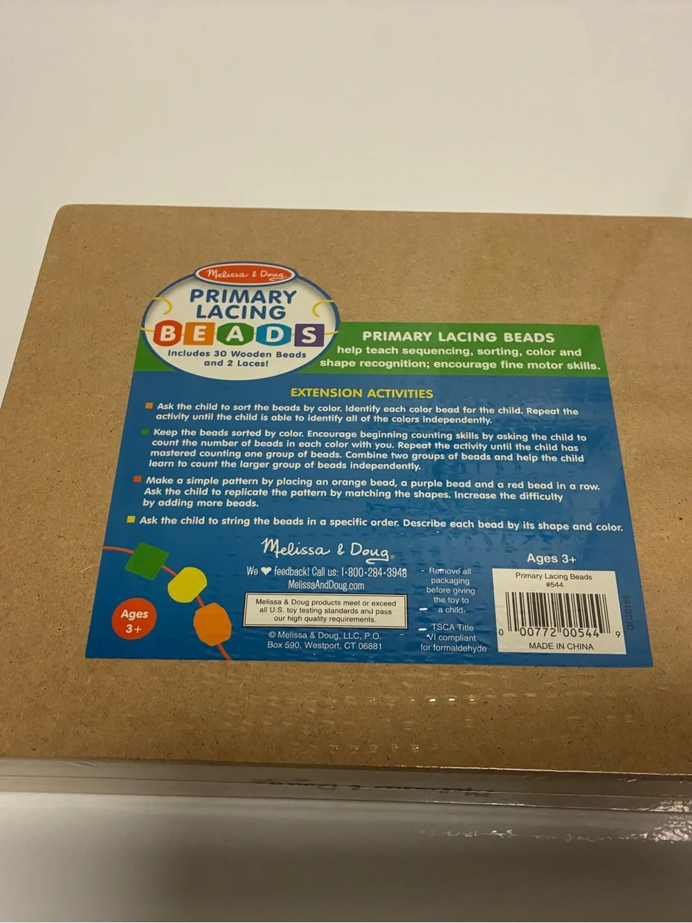 Melissa & Doug Rainbow Wooden Lacing Beads - Red Orange Yellow Green Blue Purple